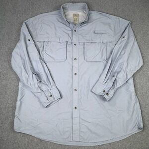 LL Bean Men's XL Blue Gray Shirt Button Up Camp Outdoors Nylon Polyester Fishing
